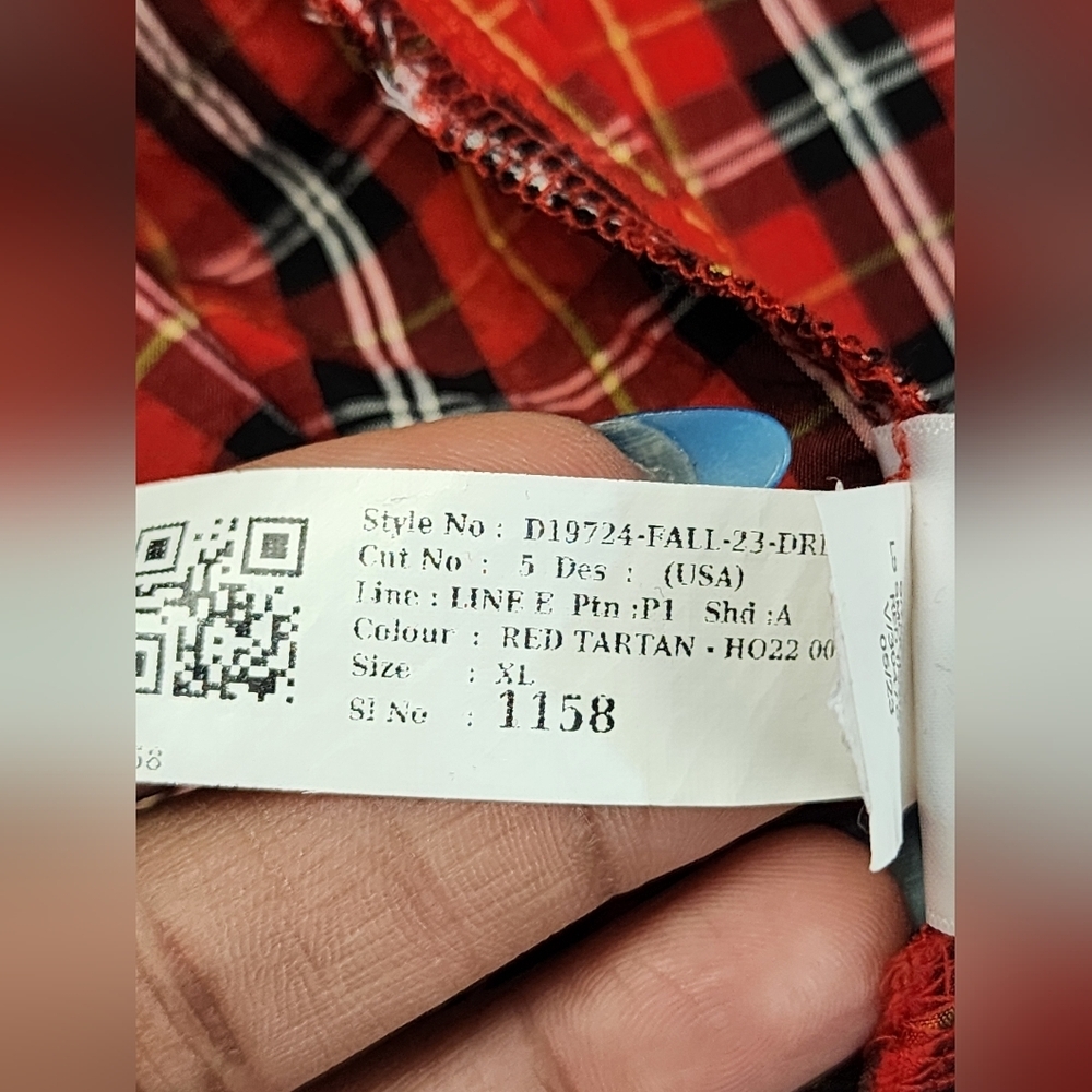 Red Plaid Midi Long Sleeve Dress, Size Xlarge - Picture 10 of 10
